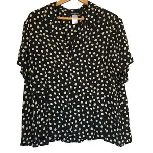 Jones New York Woman Top 18W Black Beige Polka Dot Button Down Career‎
